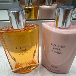 NEW Lancome La Vie Est Belle Body Wash Duo - Orange and Pink